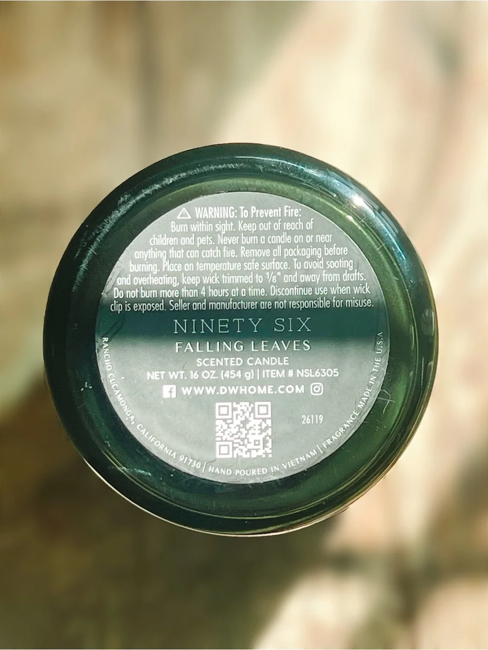 NEW Ninety Six Falling Leaves Candle 16 OZ Forest Green Glass Vessel